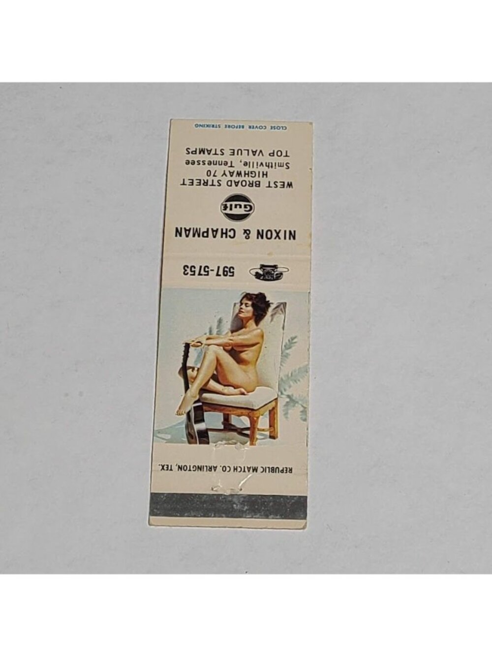 Vintage Matchbook Cover Nixon & Chapman Gulf Smithville TN Tennessee Pinup - Picture 3 of 4